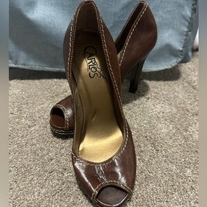 Carlos Santana Leather Peep Toe Heels